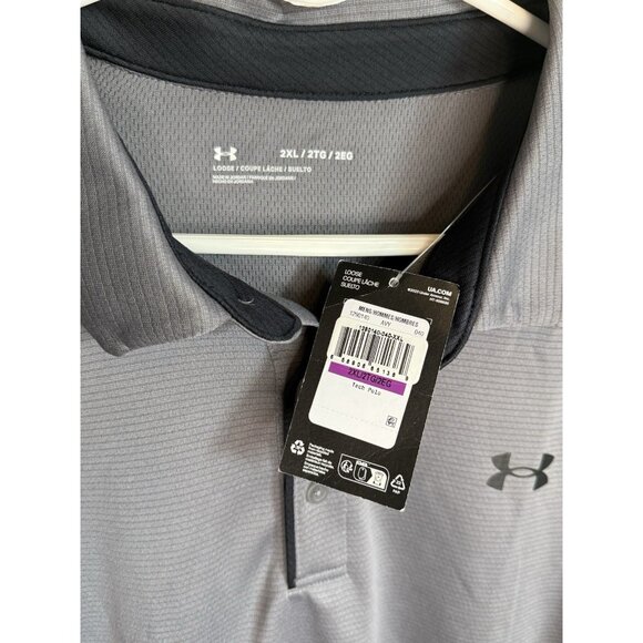 Under Armour Men's Polo Shirt 2X-Large Short Sleeve Gray With Black Logo - Picture 2 of 2
